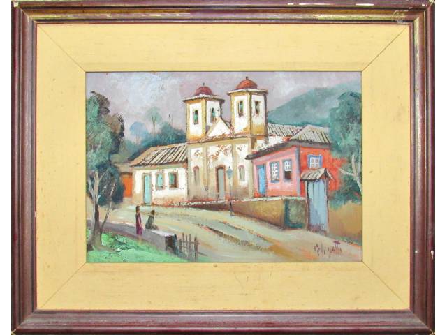 Omar Pellegatta óleo sobre tela 19 x 27 cm "Vilarejo" ass. CID