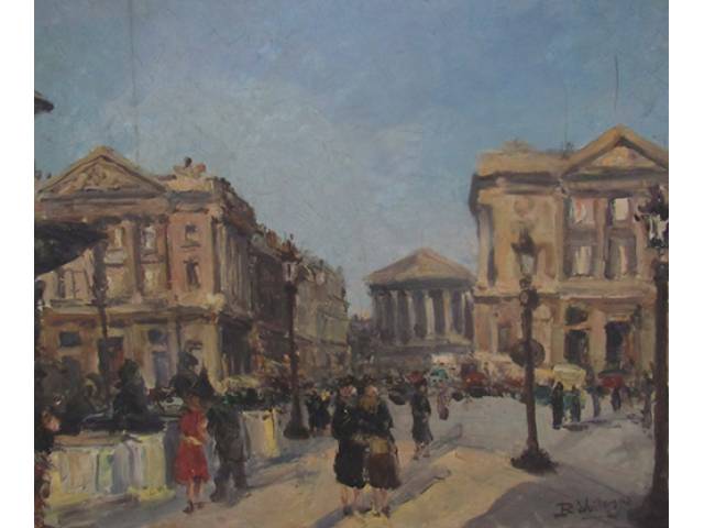 Roger Vuillem (1897, Besançon – França / 1973, Neuchâtel – Suíça) O.S.T - 45 x 53 cm “Paisagem Urbana”, ass. CID,1942 Europa. séc. XX