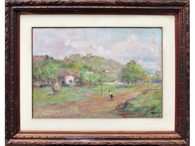 Renzo Gori óleo sobre tela 49 x 69 cm "Campo" ass. CID e verso