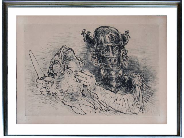 Marcelo Grassmann gravura 55 x 39 cm "Guerreiro" ass. CID t. 70/100