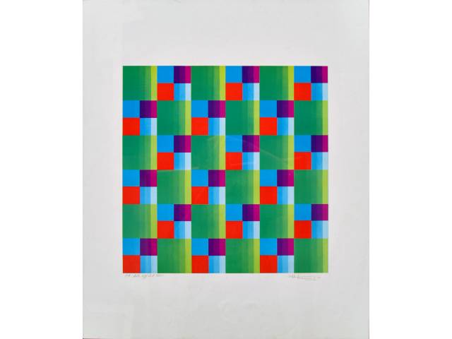 Hermelindo Fiaminghi litografia offset 69 x 58 cm “Sem título” ass. CID P.A 1974 - vidro com pequeno trincado no canto