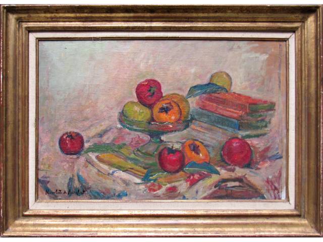 Marie Nivoulies de Pierrefort óleo sobre tela 45 x 70 cm "Caquis" ass. CIE