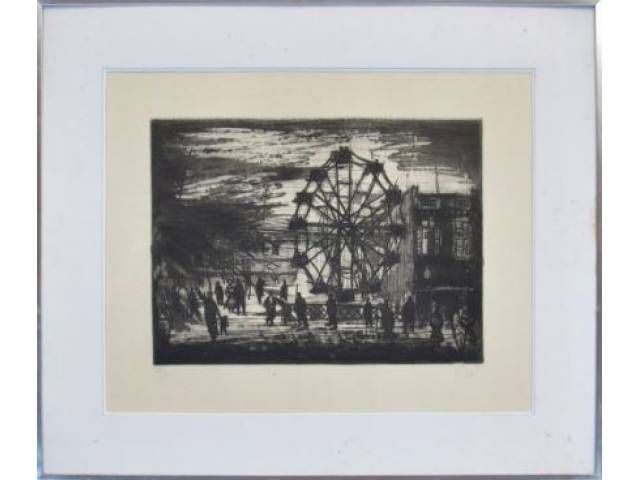 Darel Valença Lins água-forte, água-tinta e ponta seca 40 x 50 cm "Roda gigante" ass. CID t. 28/30 1954