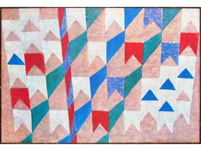 Alfredo Volpi offset sobre tela 51 x 75 cm "Bandeirinhas e Mastro" edição Litografia Mattavelli S.A. 1988 reprodução 17/120