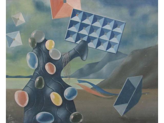 Walter Lewy óleo sobre tela 47 x 61 cm "Paisagem Surreal" ass. CIE