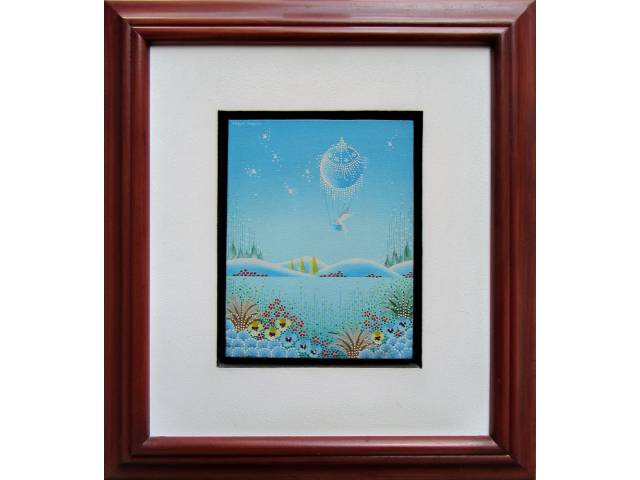 Carlos Borges óleo sobre tela 22 x 17 cm "Paisagem Azul" ass. CSE - linda moldura