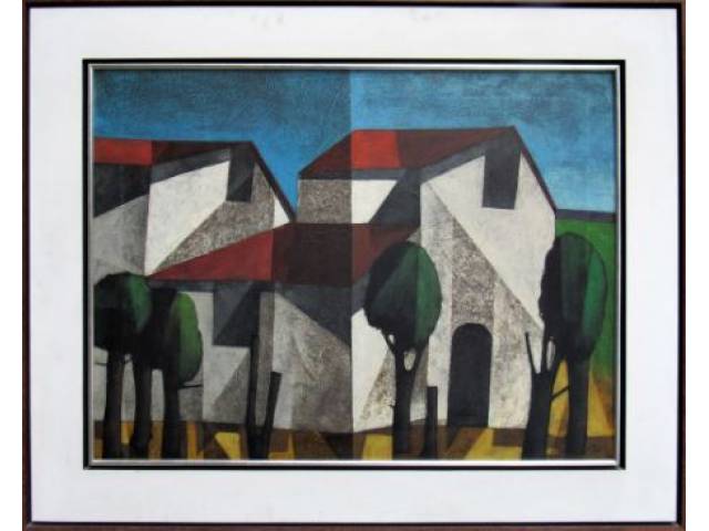 Inos Corradin óleo sobre tela 60 x 79,5 cm "Casas de Campo" ass. CID