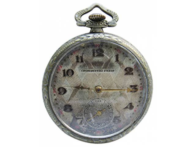 Relógio de bolso “Passific 15 rubis” ajuste corda pela coroa, mostr. porc. cx. níquel. d = 4,2 cm, l = 0,6 cm - Suíça, séc. XX. No estado: corda danificada