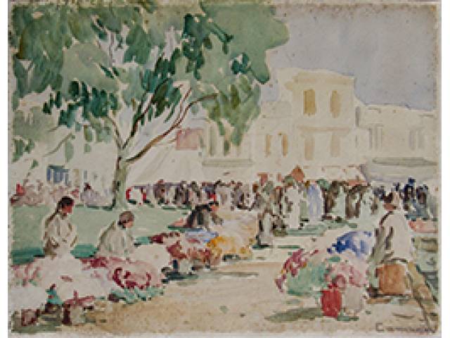 José Marques Campão aquarela sobre cartão 27 x 35 cm "Mercado de Flores" ass. CID - sem moldura
