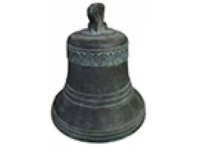 Antigo sino carrilhão, bronze maciço, decor. frisos e guirlandas, peso estimado 40/50 kg. 40 x 43 cm - Brasil, inicio séc. XX