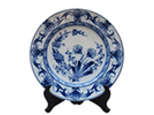 Prato porc. “Pirkenhammer Brezova” decor. floral azul. d = 24,5 cm - Alemanha, séc. XIX
