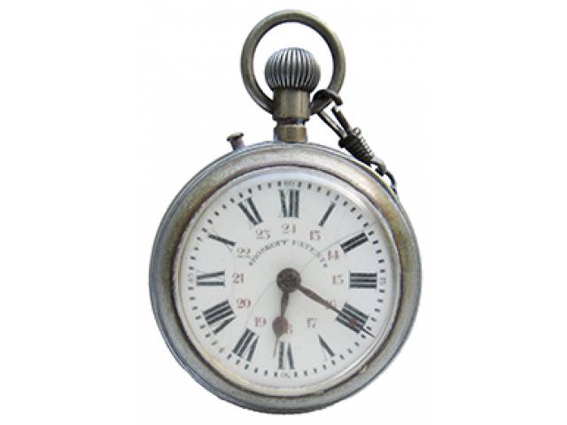 Relógio de bolso “Roskopf Patent”, ajuste corda pela coroa, mostr. romano porc. cx. níquel. d = 5 cm, l = 1,7 cm - Suíça, séc. XX. No estado: corda não funcionando.