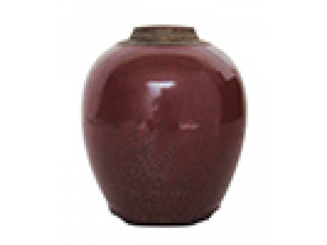 Floreiro bojudo cerâmica, vermelho terra, etiqueta antiquário “Ostindiska Kompaniet”. h = 12 cm - Suécia, séc. XX