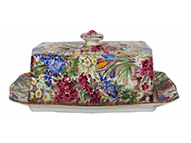 Mantegueira cerâmica Vintage “Royal Winton Grimwades - ChintzCrocus, pattern number 111” bordas em ouro e aba floral, pega padrão floral. 16,5 x 6,5 x 12 cm - Inglaterra, circa 1950