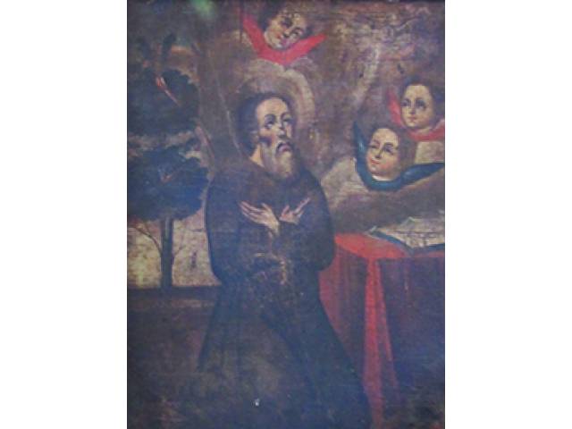 Cusquenho óleo sobre tela 71 x 55cm "Coroação da Virgem Santissima ''séc. XVIII