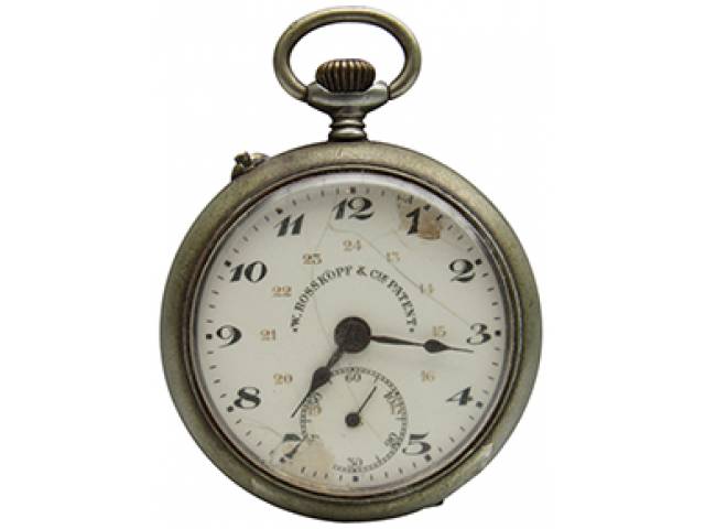 Relógio de bolso “W. Roskopf & CIE Patent” ajuste corda pela coroa, mostr. porc. (NE) cx. níquel. d = 4,5 cm, l = 1 cm. - Suíça, séc. XX