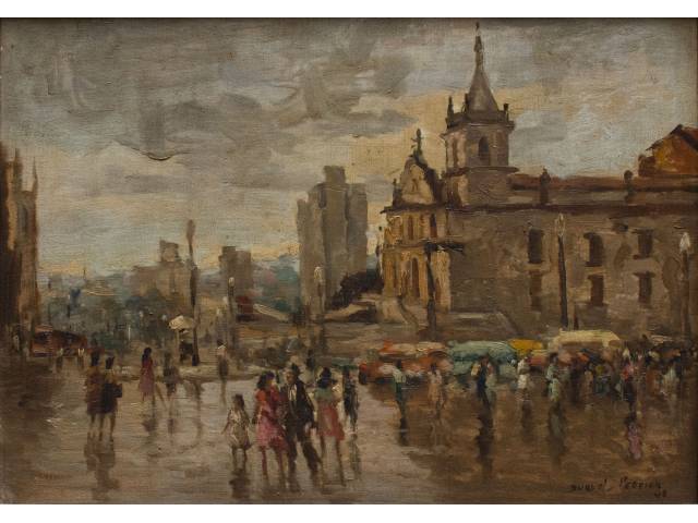 Durval Pereira óleo sobre madeira 40 x 55 cm "Cidade" ass. CID 1958