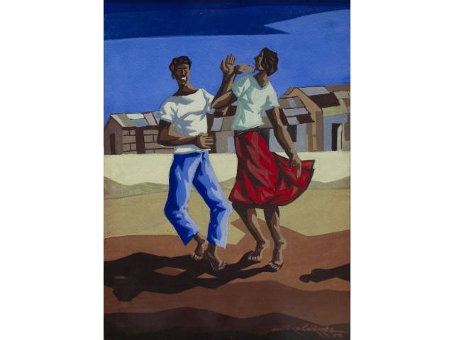 Pedro Correa guache sobre papel 35 x 25 cm " Casal dançando" ass. CID  1959