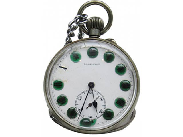 Relógio de bolso “Lagrange”, ajuste corda pela coroa, mostr. porc. cx. níquel. d = 4,2 cm, l. = 1,3 cm. - Suíça, séc. XX