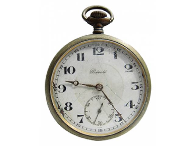 Relógio de bolso “Prévoté 15 rubis”, ajuste corda pela coroa, mostr. porc. numeral arábico cx. níquel. d = 5 cm, l = 0,6 cm - Suíça, séc. XX. NE: corda não funcionando.