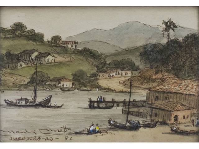 Manlio  Morreto técnica mista sobre eucatex  9 x 13 cm "Jurujuba - Rio de Janeiro  ass CIE 1982