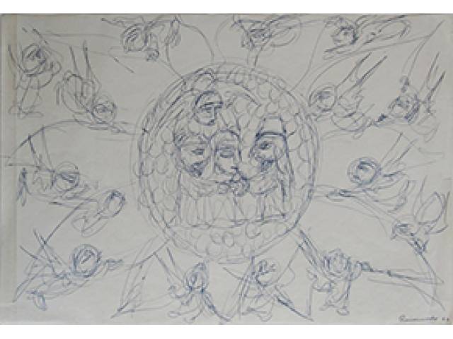 Raimundo de Oliveira caneta esferográfica sobre papel 31,5 x 45,5 cm "Nascimento de Cristo" ass. CID 1973  ex-coleção Mônica Filgueiras - sem moldura