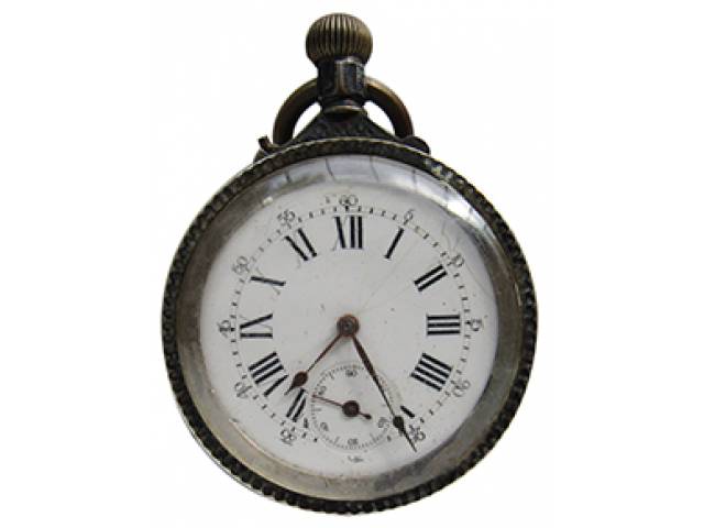 Relógio de bolso sem marca, ajuste corda pela coroa, mostr. romano porc. cx. prata lei 800. d = 4,5 cm, l = 1,5 cm - Suíça, séc. XX. NE: corda ñ funcionando.
