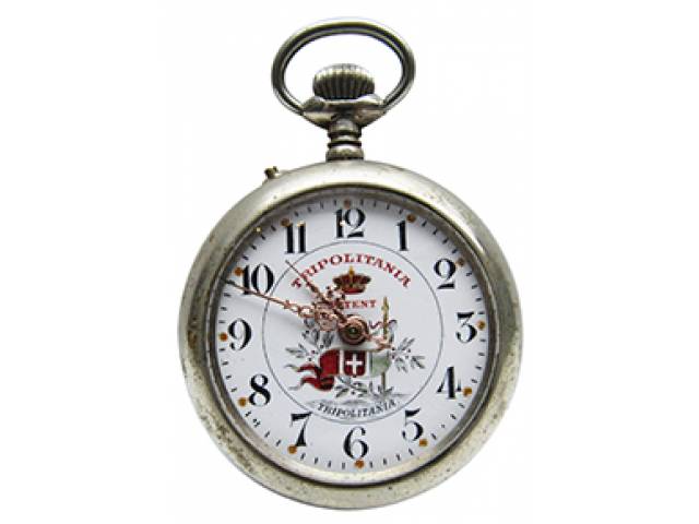 Relógio de bolso “Tripolitânia” ajuste corda pela coroa, mostr .porc. cx. níquel, tampa do maq. de vidro. d = 5 cm, l = 1,5 cm. – Suíça, séc. XX