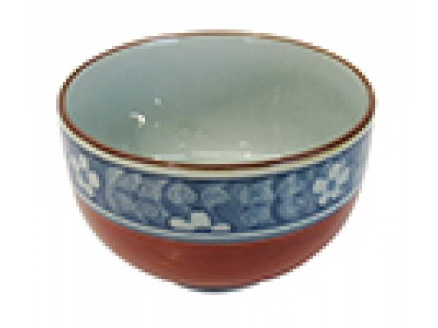 Bowl porc. borda floral,corpo esmaltado, tom terra, timbre base. d = 8,5 cm - Japão, séc. XX