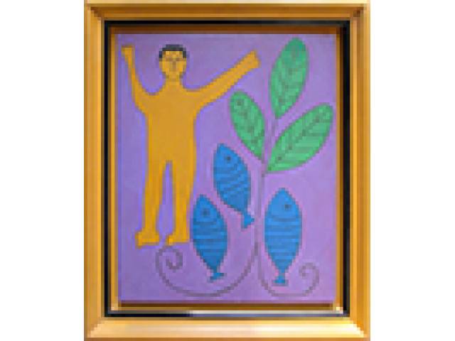 Antônio Maia óleo sobre tela 55 x 46 cm “Garoto com peixes” ass. inferior central 1967