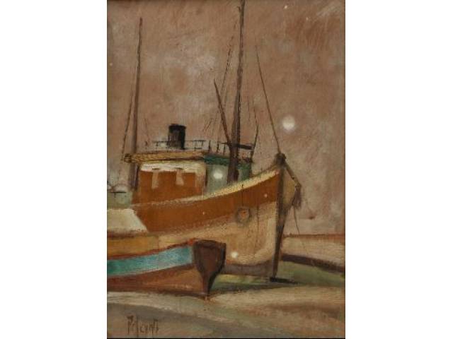 Omar Pellegatta óleo sobre madeira 30 x 20 cm "Barcos" ass. CIE
