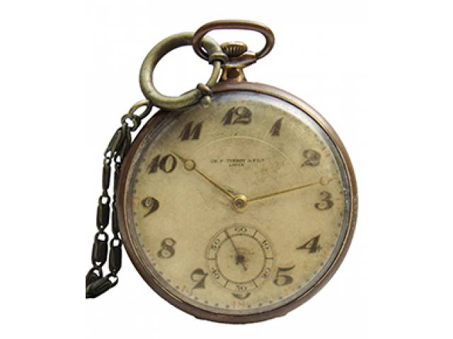 Relógio de bolso “CH.F Tissot & Fils Locle” ajuste corda pela coroa, mostr. porc. cx. banho ouro. d = 4,6 cm, l = 0,6 cm - Suíça, séc. XX. No estado: máquina não funcionando.