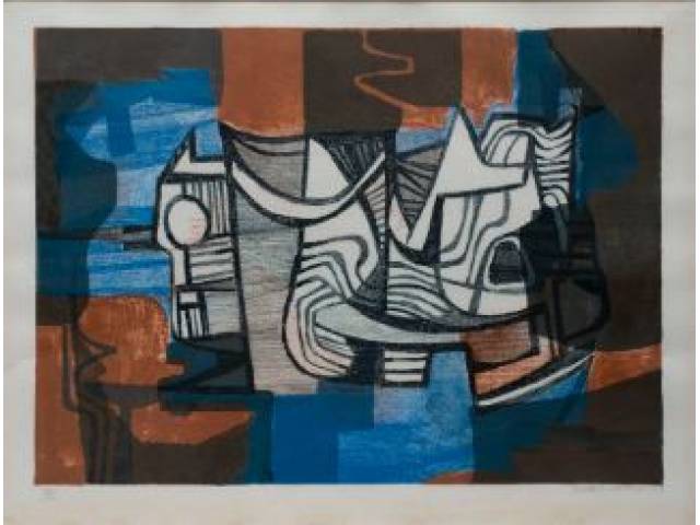 Roberto Burle Marx litografia sobre papel 54 x 73 cm "Sem título" ass. CID t. 58 / 100 1984