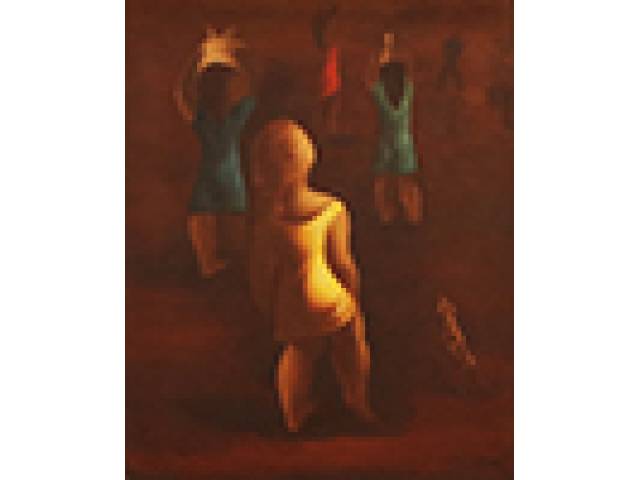 Orlando Teruz óleo sobre tela 92 x 73 cm “Figuras com Lata D’água na cabeça” ass. inferior direito
