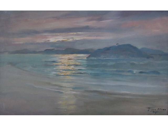 Gino Bruno óleo sobre madeira 65 x 106 cm "Por do Sol' ass. CID 1974