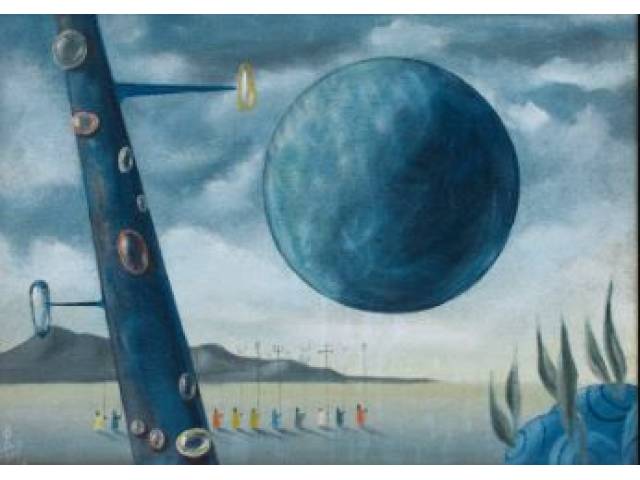 Walter Levy óleo sobre tela 32 x 45 cm "Paisagem Surreal" ass. CIE 1975