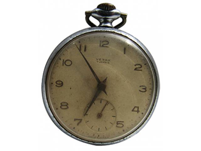 Relógio de bolso “Verax” ajuste corda pela coroa, mostr. porc. cx. níquel. d = 4 cm, l = 1 cm - Europa, séc. XX