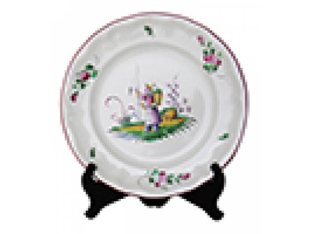 Prato faiança “St. Clements” borda decor. floral, centro figura oriental. d = 23 cm - França, déc. 70