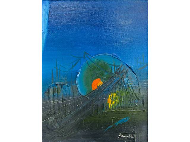 Franulic óleo sobre tela 41 x 31 cm "Paisagem Surreal" ass. CID e verso 1973