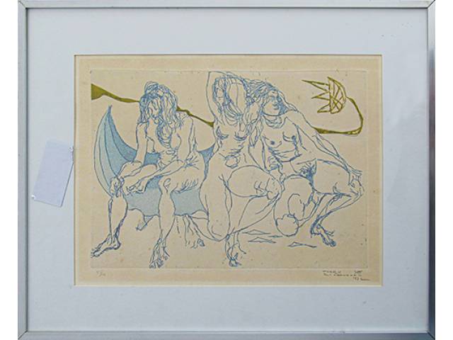 Flávio de Carvalho gravura 37 x 50 cm "Sem título" ass. CID 1972 t. 47/100