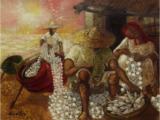 Erico da Silva óleo sobre tela 25 x 33 cm "caiçaras" ass. CIE e verso 1984