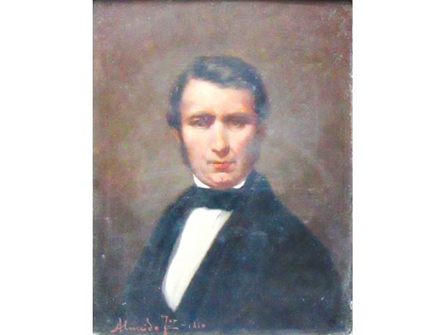 Almeida Junior óleo sobre tela colada na madeira 26 x 20 cm "Figura Masculina" ass. CIE 1880 reproduzida no catalogo Soraia Cals