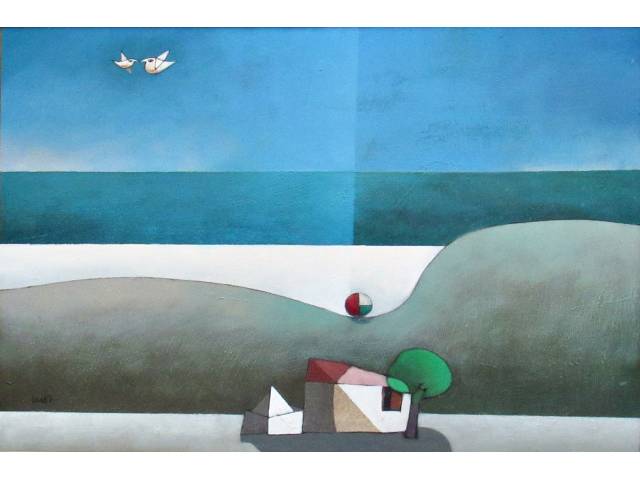 Inos Corradin óleo sobre tela 60 x 80 cm "Marinha Capixaba" ass. CIE e verso