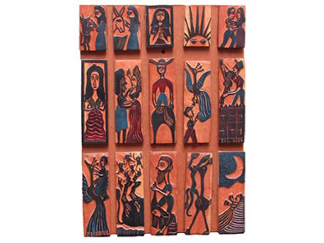 J. Borges matriz xilográfica 50,5 x 36 x 2 cm “Sem título” ass. CIE com dedicatória no verso