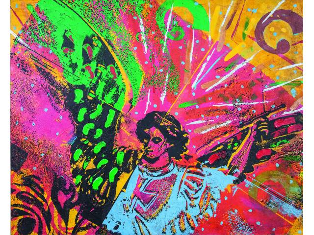 Alex Flemming acrílica sobre madeira, 115 x 85 cm "Anjo" 1984 - Reproduzido no catálogo da Retrospectiva do Artista De CORpo e alma, 2017. Reproduzido na capa do catálogo da exposição O Sagrado na Arte Brasileira e na pág. 106 (Museu de Arte Sacra de SP, 2019)