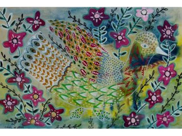 Isabel de Jesus técnica mista sobre papel 33 x 50 cm "Pomba" ass. CIE 1973