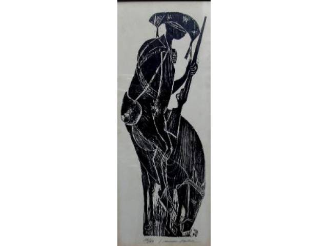 Karl Heinz Hansem xilogravura 72 x 29 cm "Cangaceiro" ass. Hansem / Bahia t. 16/60