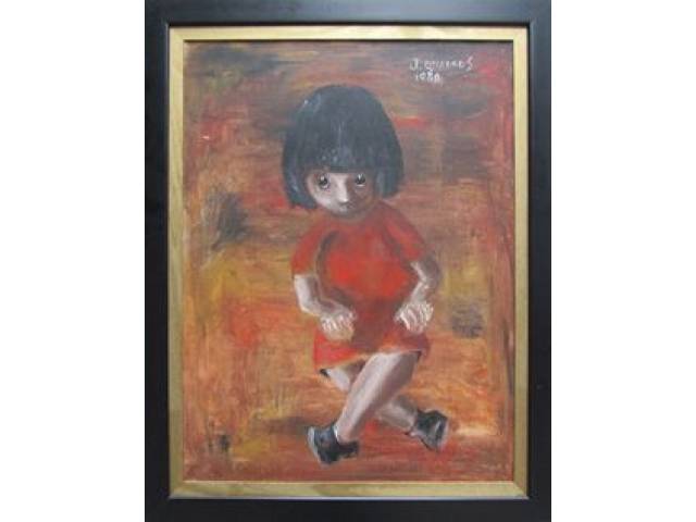 Jânio Quadros óleo sobre tela 80 x 60 cm "Criança sentada" ass. CSD 1980 - Pequeno defeito CSD