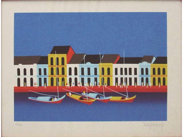 Manezinho Araújo gravura 45 x 60 cm "Porto" ass. CID t. 246/300