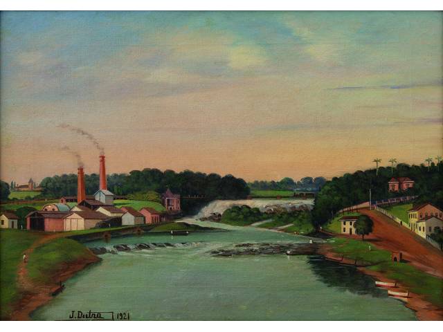 Joaquim Dutra óleo sobre tela, 30 x 68 cm "Salto do rio Piracicaba" 1921